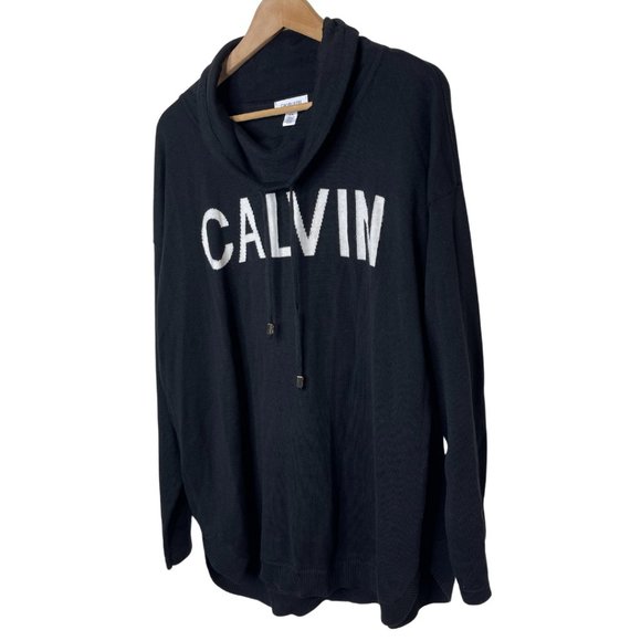 CALVIN KLEIN | Scoop Neck Logo Pullover Sweatshirt Black | Size L - Picture 2 of 11